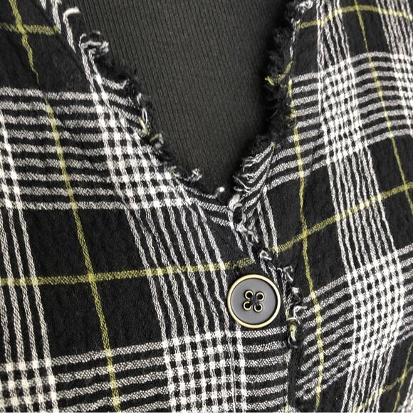 Habitat black white plaid gauze cotton raw hem button tunic top size Large - Picture 5 of 16